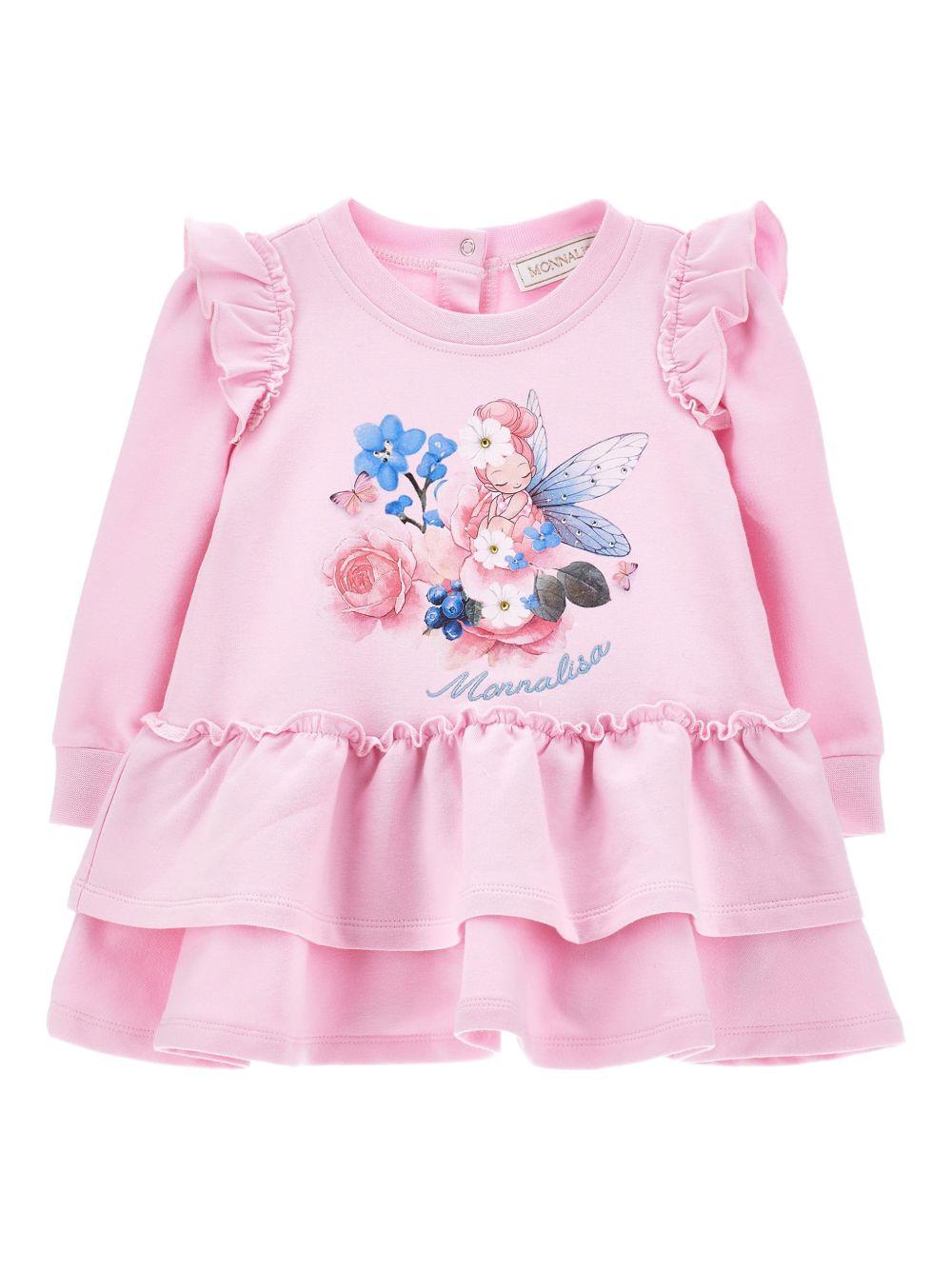 Abito per neonata Monnalisa rosa con stampa grafica sul davanti - Rubino Kids