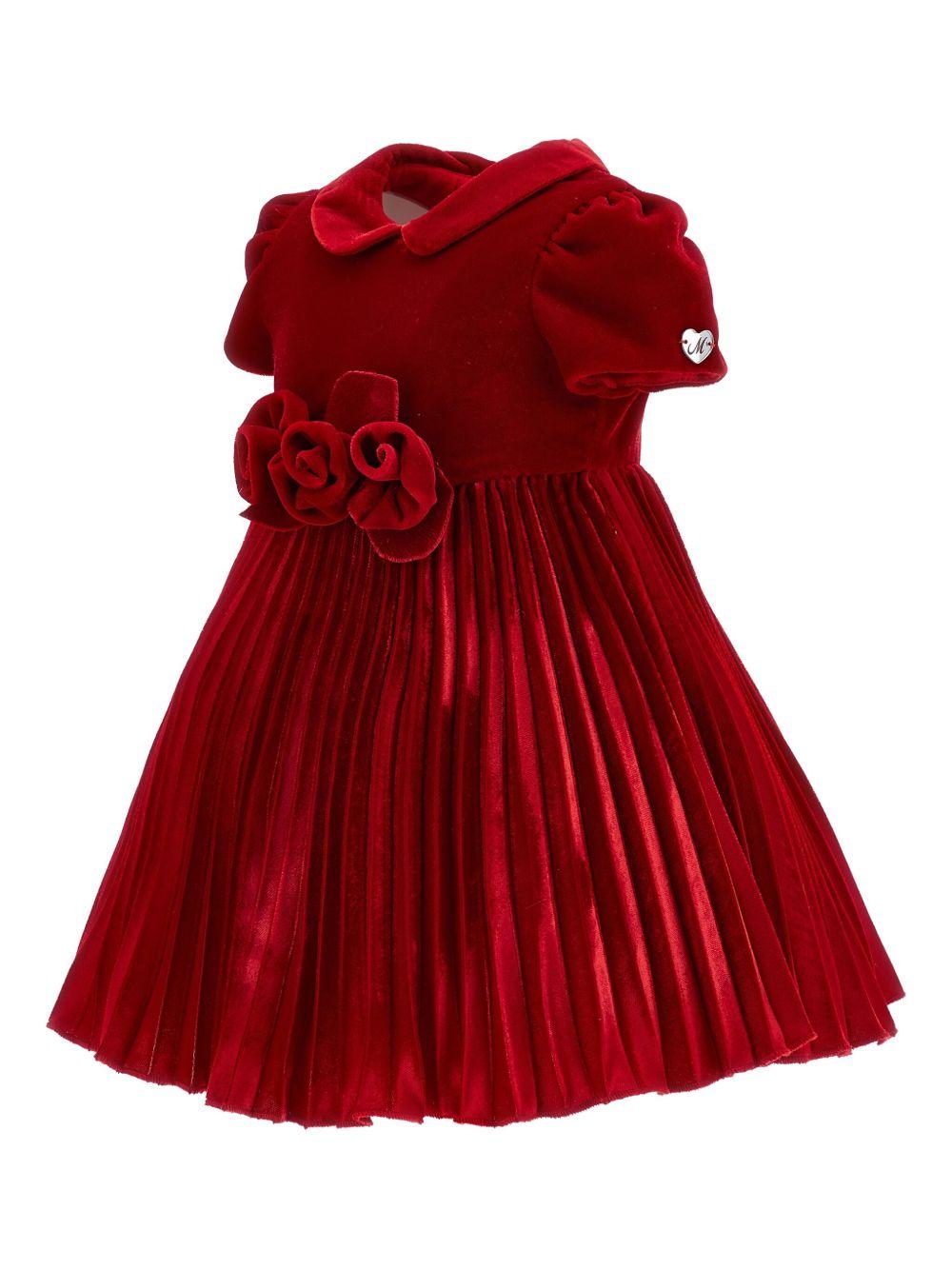 Abito per neonata Monnalisa rosso con colletto plissettato - Rubino Kids