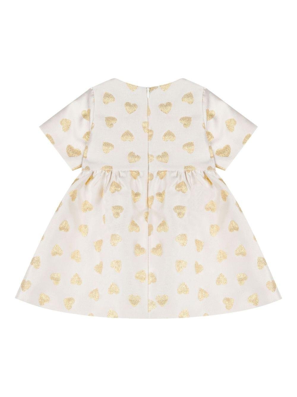 Abito per neonata Moschino Kids bianco con stampa a cuori oro - Rubino Kids