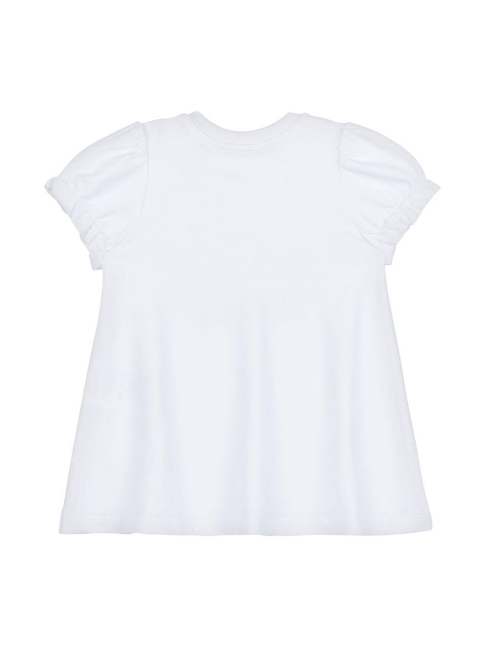 Abito per neonata Moschino Kids bianco con stampa con logo sul davanti - Rubino Kids