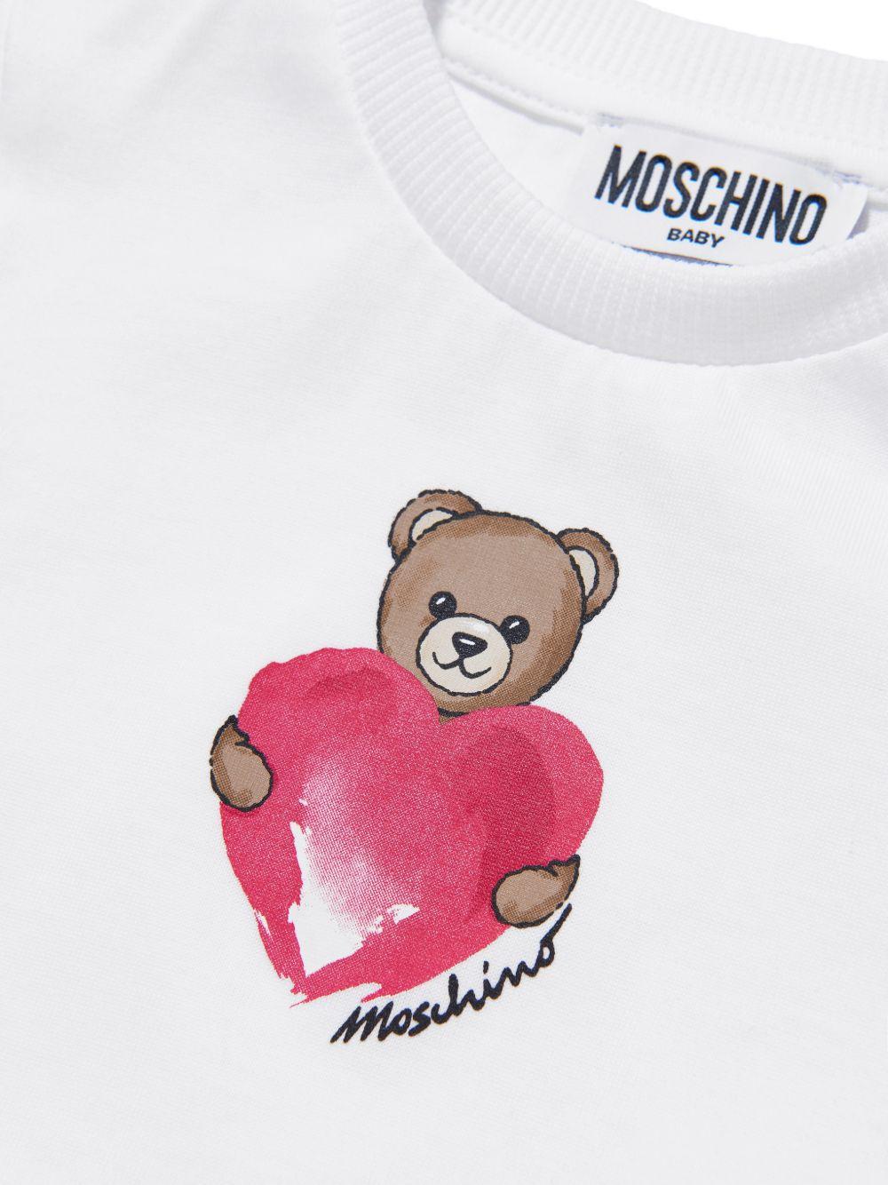Abito per neonata Moschino Kids bianco con stampa Teddy Bear - Rubino Kids