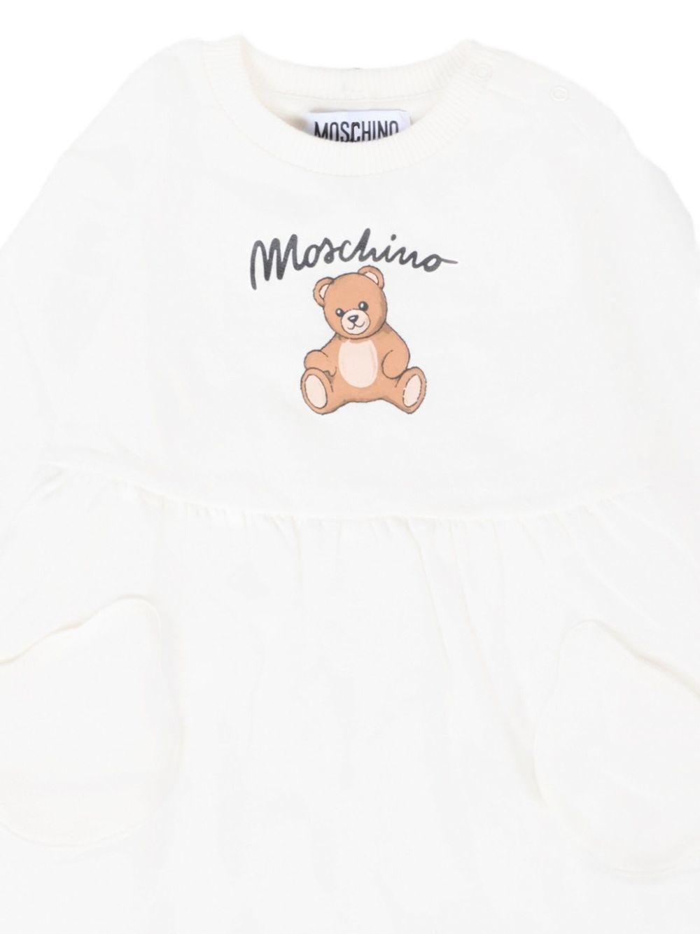 Abito per neonata Moschino Kids bianco con stampa Teddy - Rubino Kids