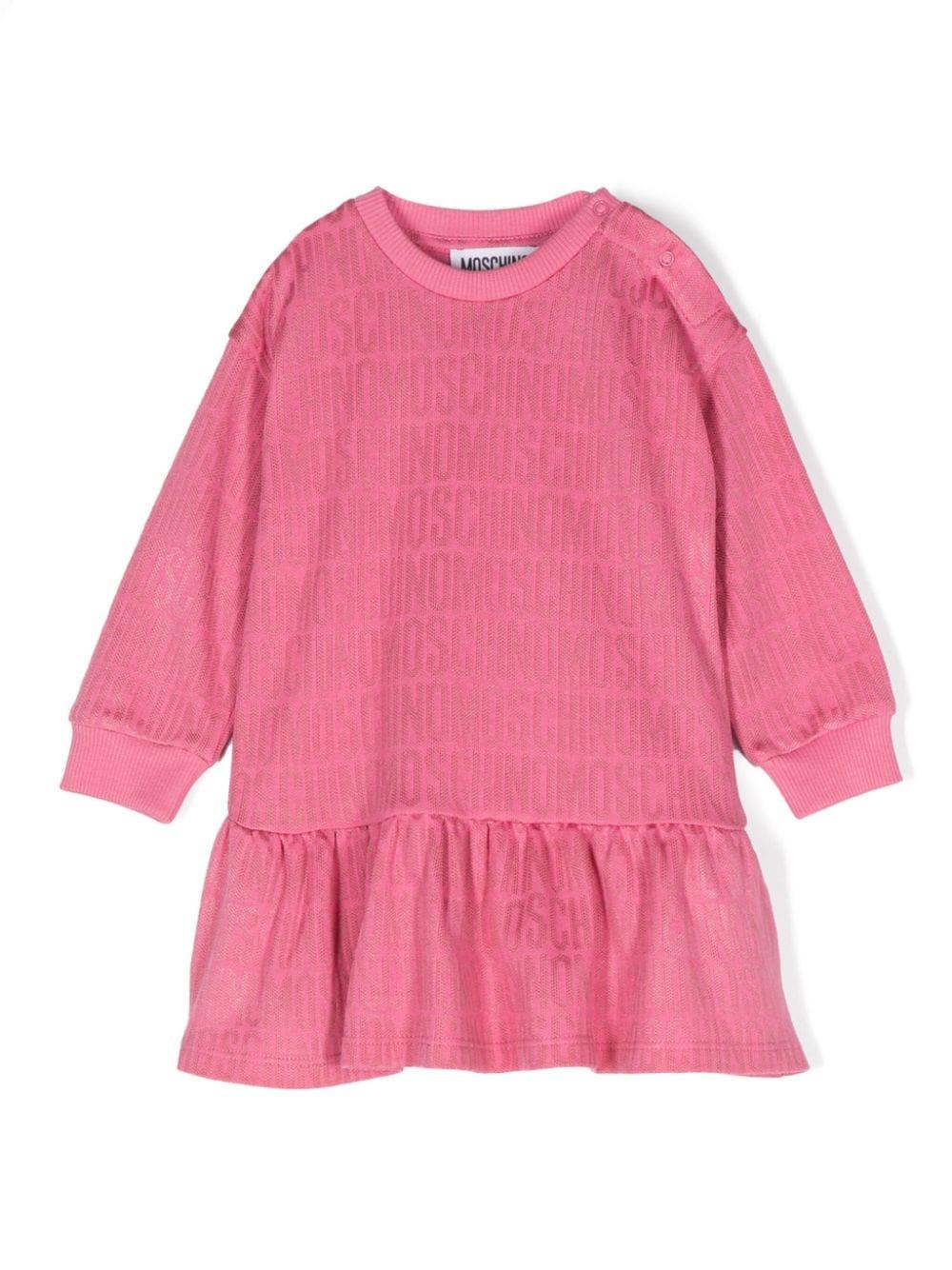 Abito per neonata Moschino Kids rosa con logo goffrato - Rubino Kids