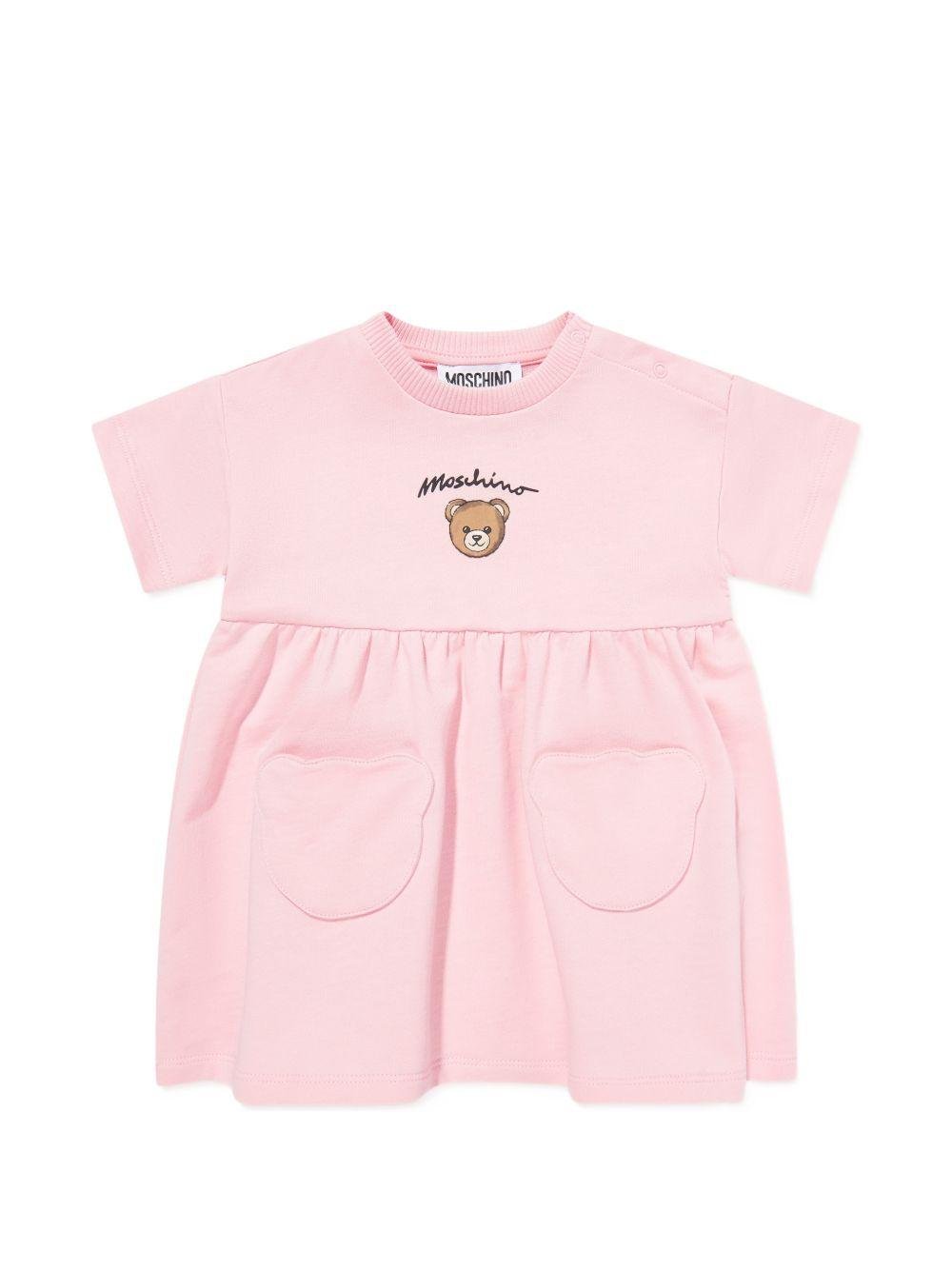 Abito per neonata Moschino Kids rosa con stampa Teddy Bear sul davanti - Rubino Kids