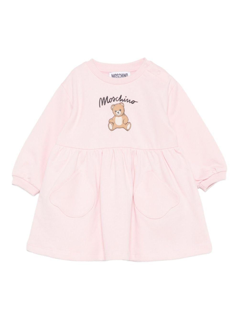Abito per neonata Moschino Kids rosa con stampa Teddy - Rubino Kids