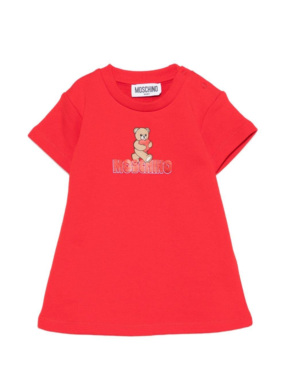 Abito per neonata Moschino Kids rosso con stampa orsetto - Rubino Kids