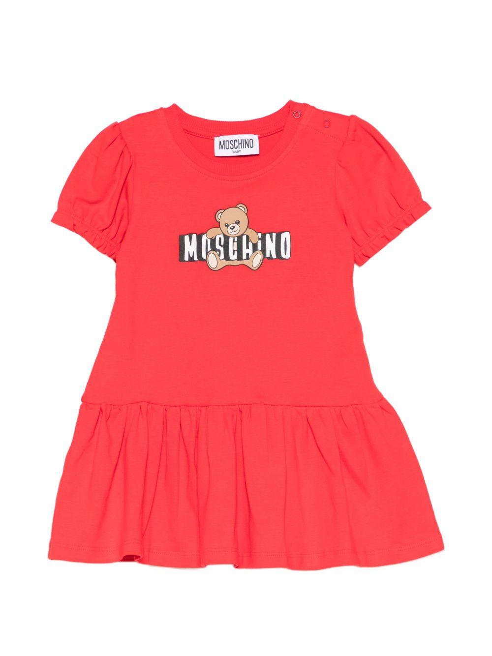 Abito per neonata Moschino Kids rosso con stampa Teddy Bear - Rubino Kids