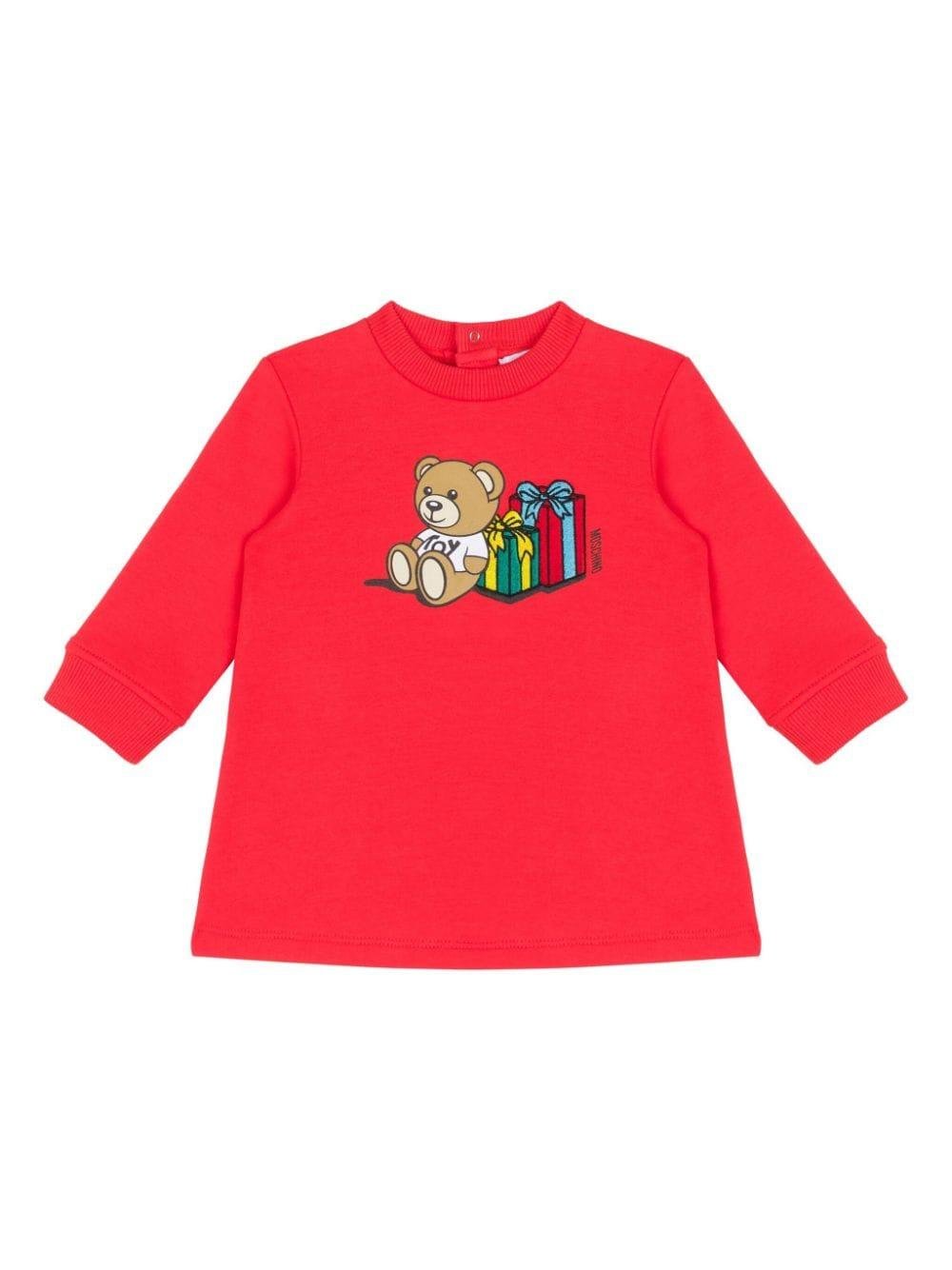 Abito per neonata Moschino Kids rosso con stampa Teddy Bear - Rubino Kids