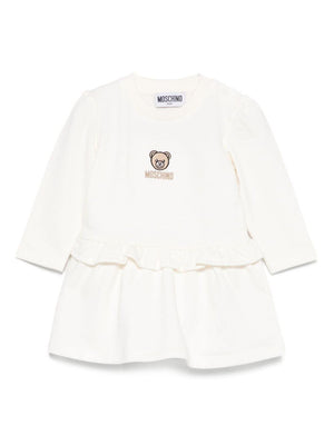 Moschino Kids white embroidered dress for baby girls with ruffles