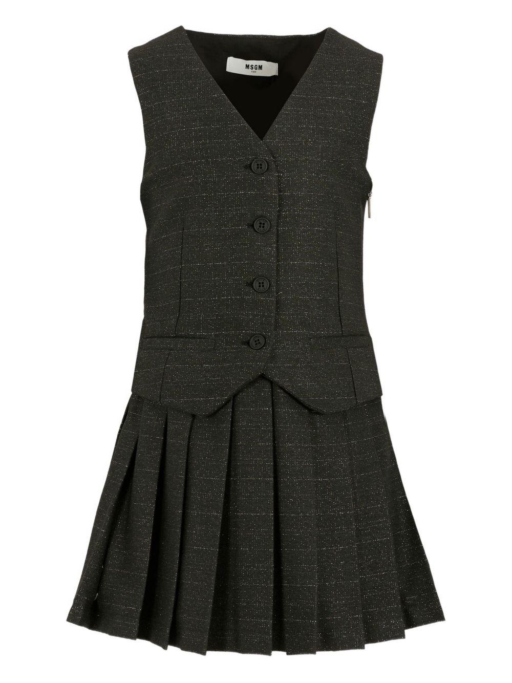 Abito smanicato per bambina MSGM Kids nero con pieghe - Rubino Kids