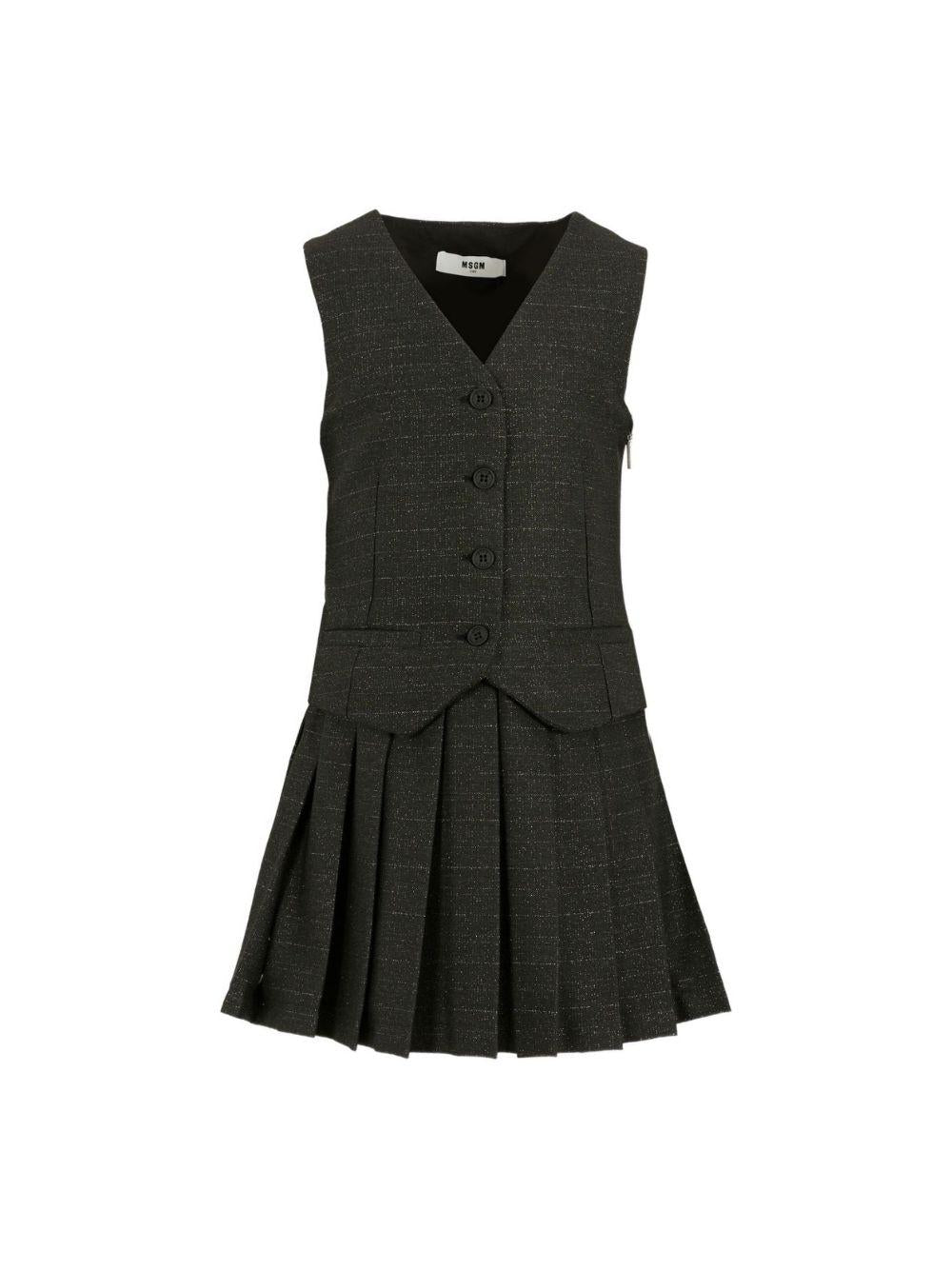 Abito smanicato per bambina MSGM Kids nero con pieghe - Rubino Kids