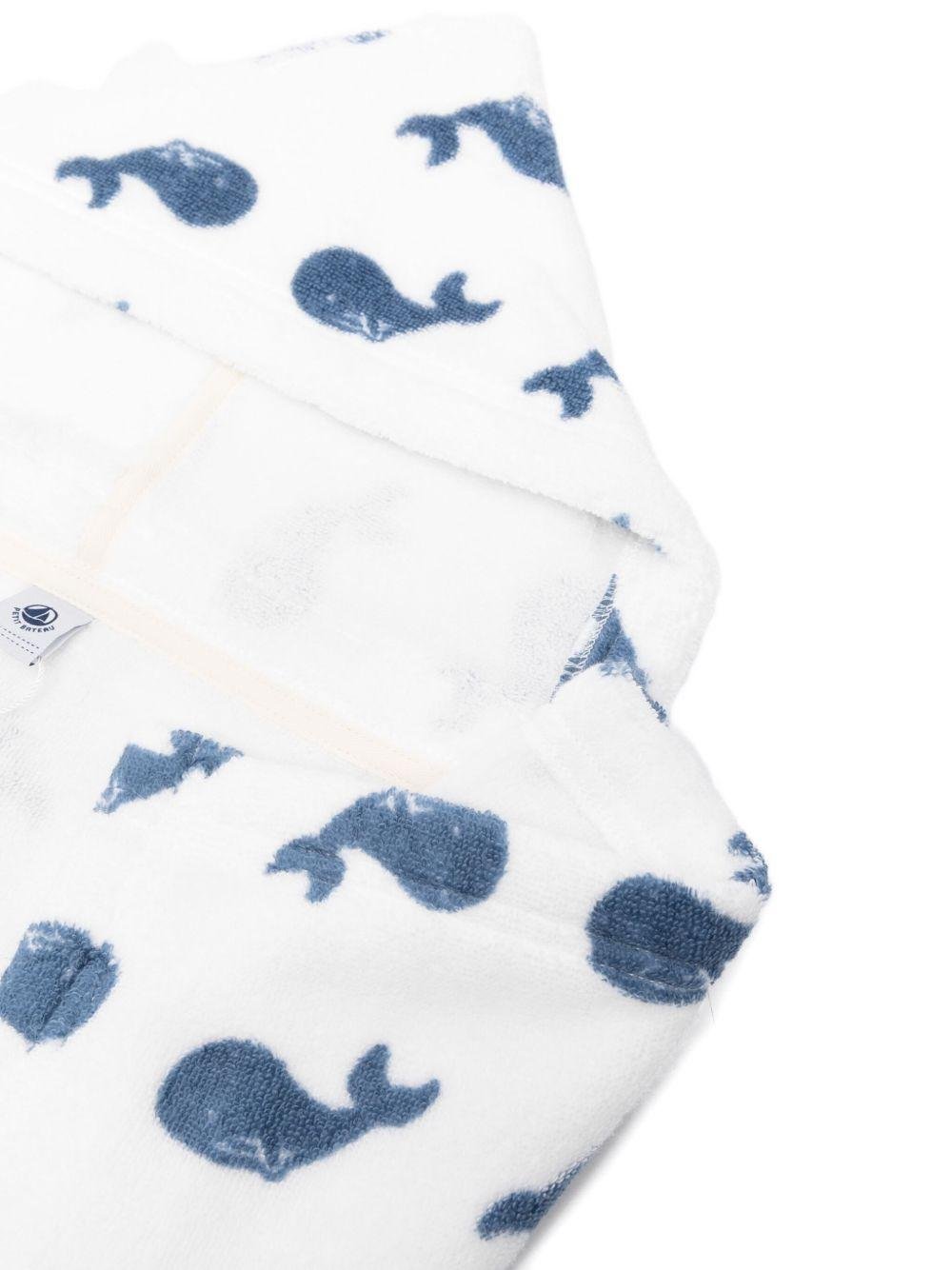 Accappatoio per bambini Petit Bateau bianco con stampa all - over balene - Rubino Kids