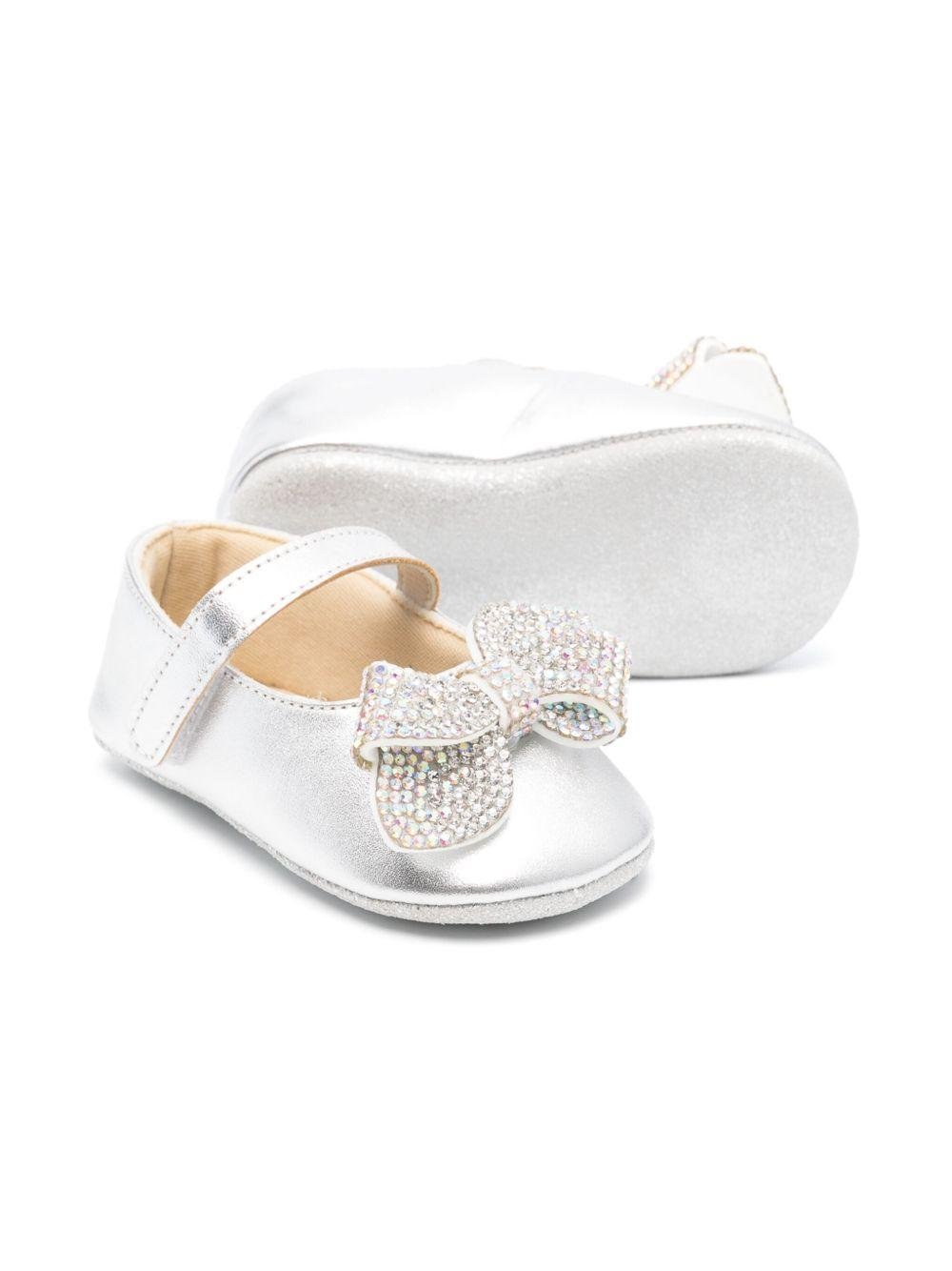 Ballerine con fiocco e cristalli per neonata BabyWalker argento con chiusura a strappo - Rubino Kids