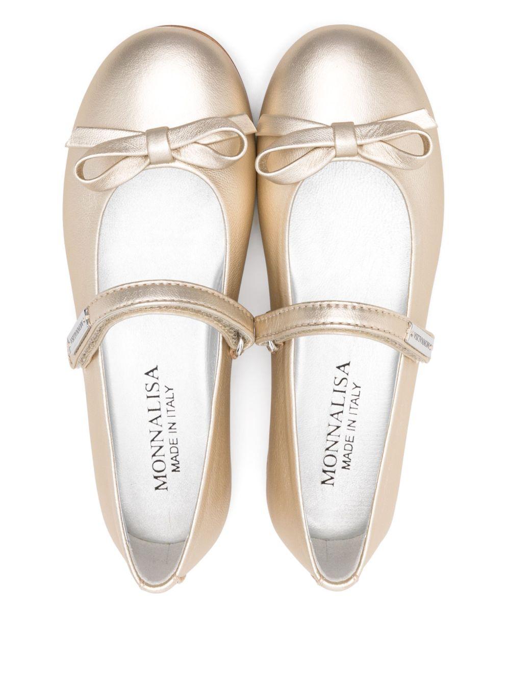 Ballerine in pelle per bambina Monnalisa oro con soletta con logo - Rubino Kids