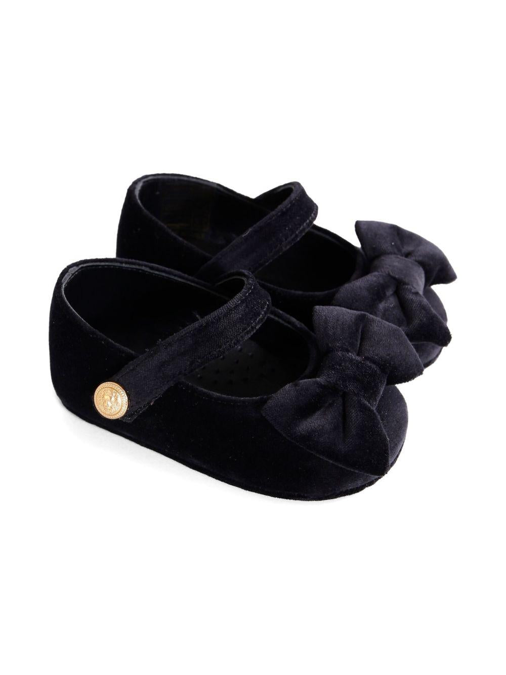 Ballerine in velluto per neonato Balmain Kids nero con fiocco - Rubino Kids