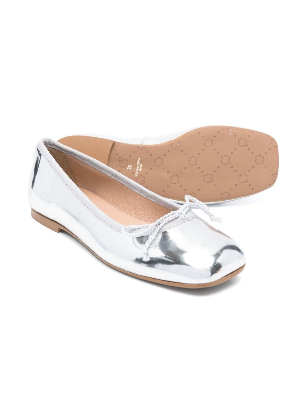 Ballerine per bambina Eli1957 argento in pelle verniciata e punta quadrata con dettaglio fiocco - Rubino Kids