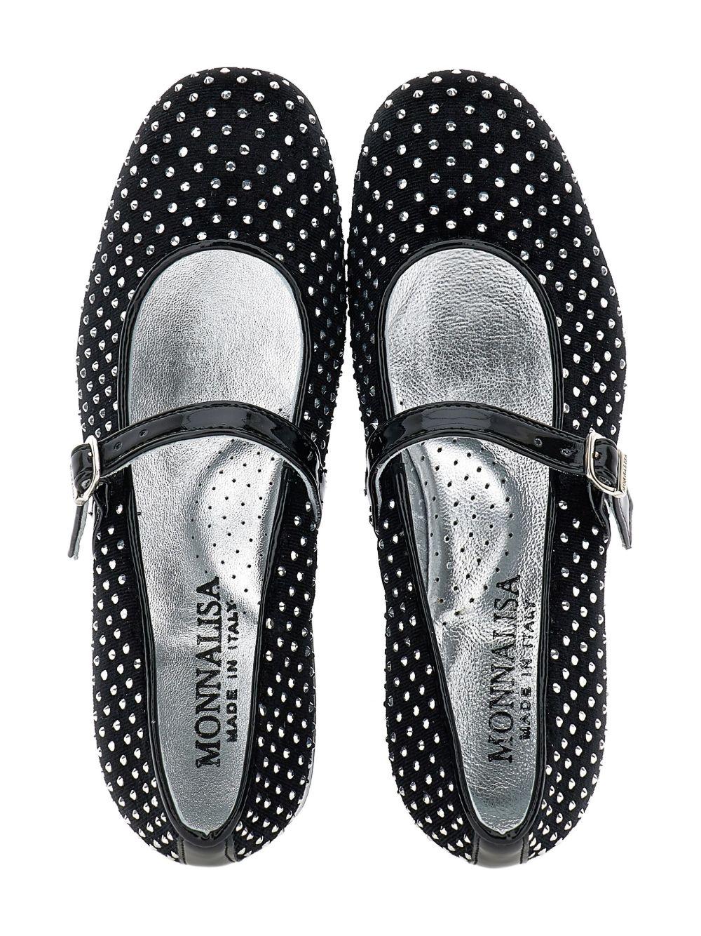 Ballerine per bambina Monnalisa nere con rifinitura con strass - Rubino Kids
