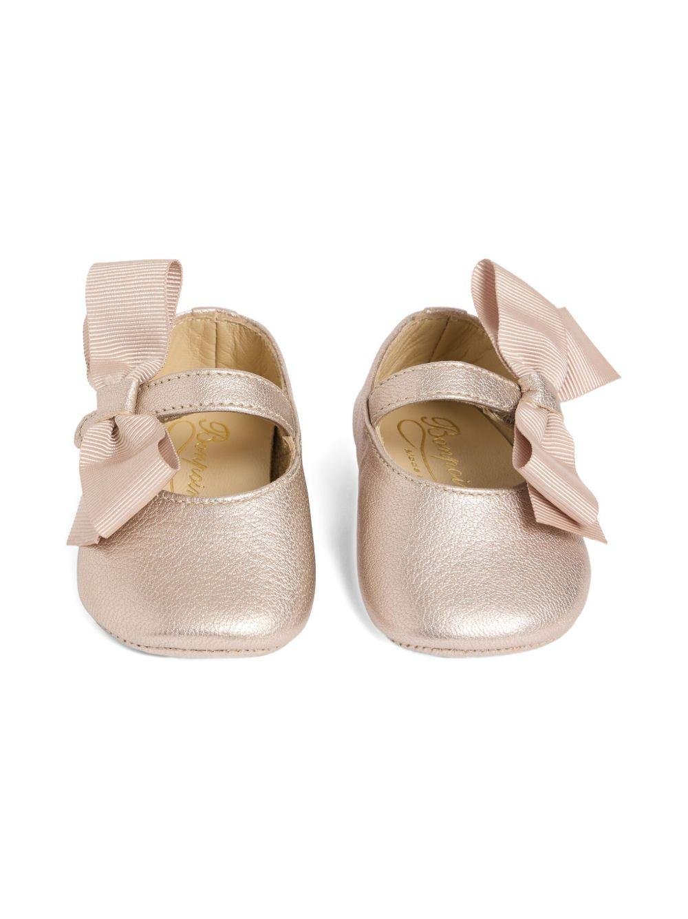 Ballerine per neonata Bonpoint oro rosa con fiocco grande - Rubino Kids