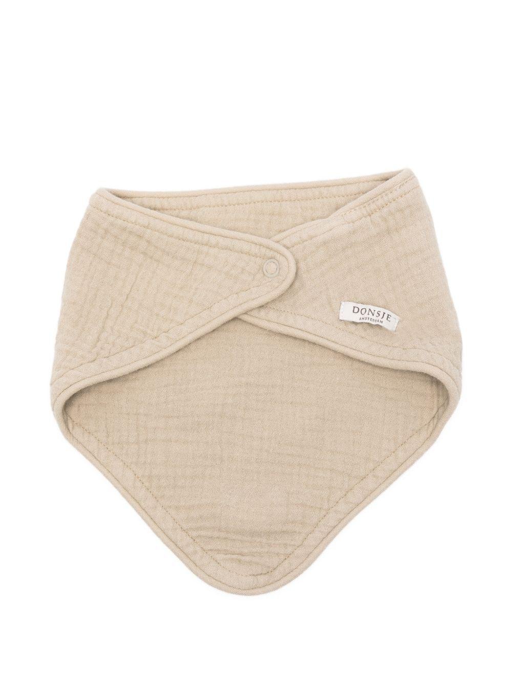 Bavaglino Bintje per neonati Donsje beige con ricamo orsetto - Rubino Kids