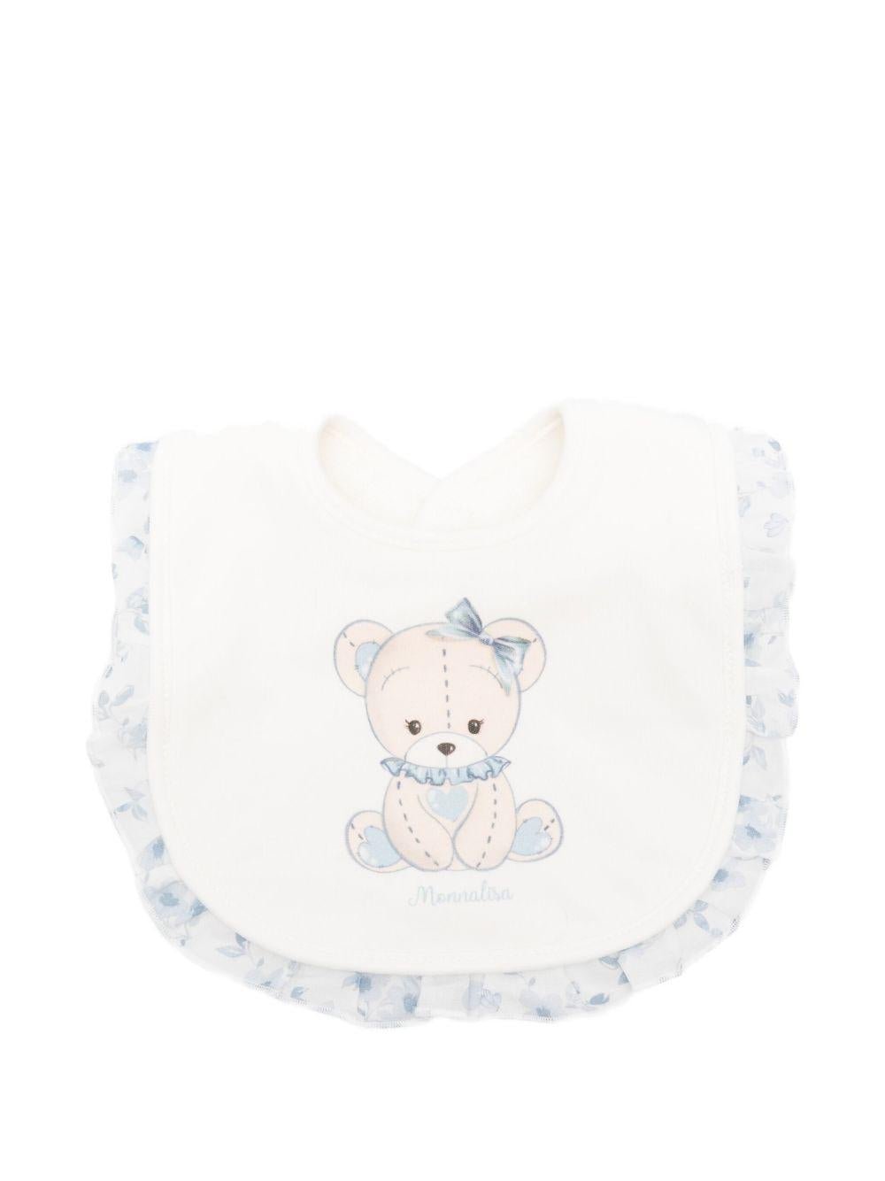 Bavaglino per neonati Monnalisa bianco con volant azzurro - Rubino Kids