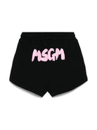 Bermuda per bambina MSGM Kids nero con applicazione posteriore con logo - Rubino Kids