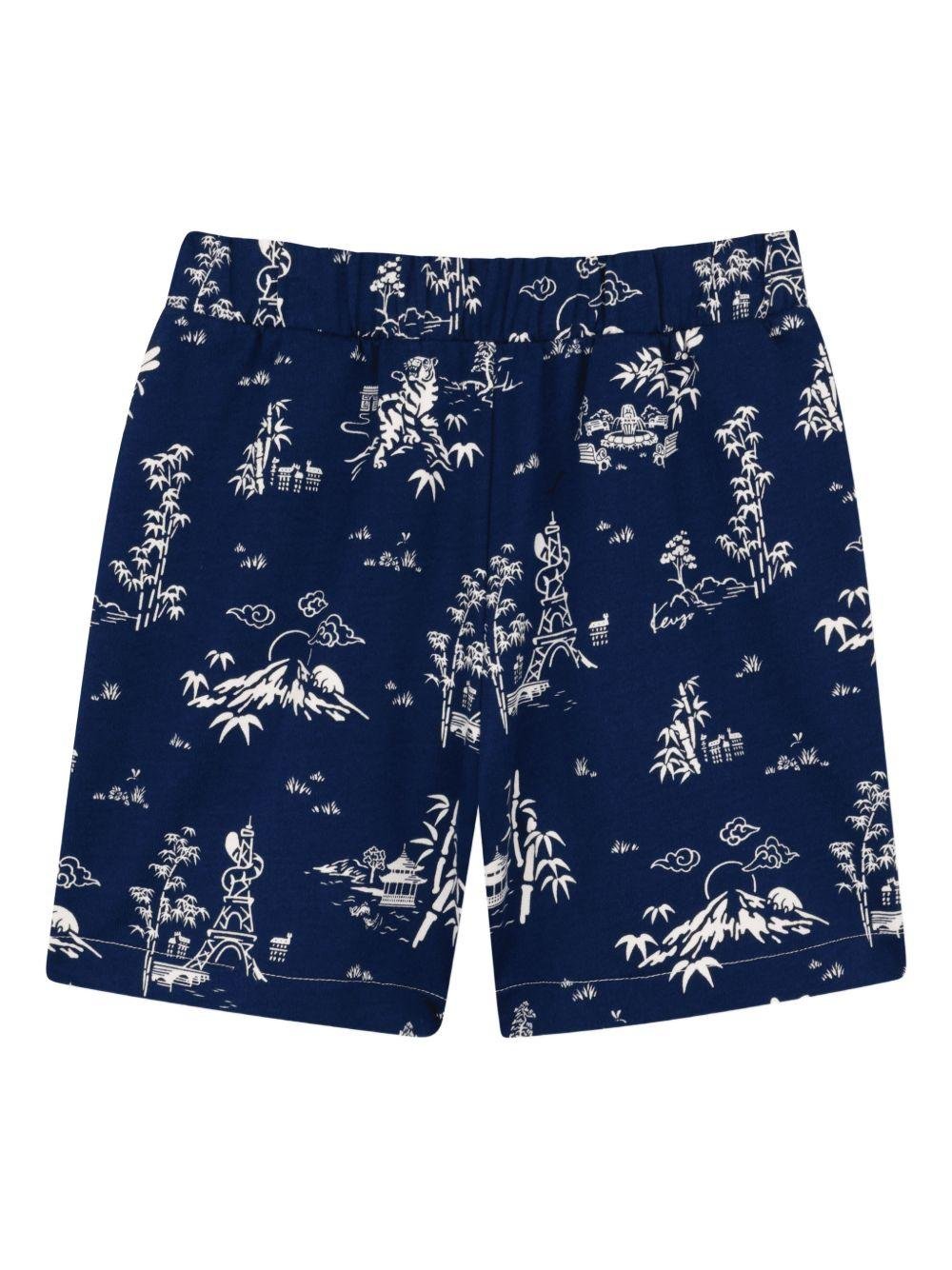 Bermuda per bambino Kenzo Kids blu con stampa grafica all - over - Rubino Kids