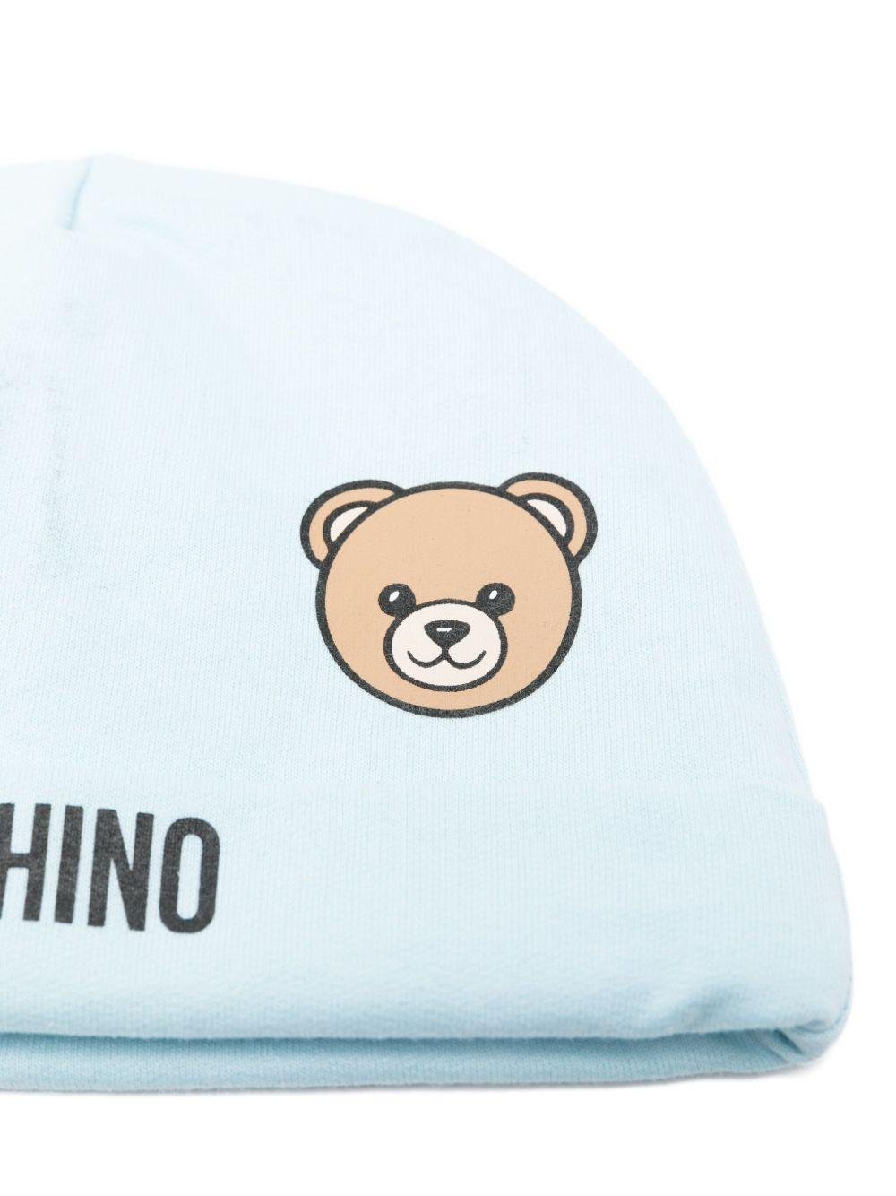 Berretto con stampa Moschino Kids azzurro con stampa Teddy Bear - Rubino Kids