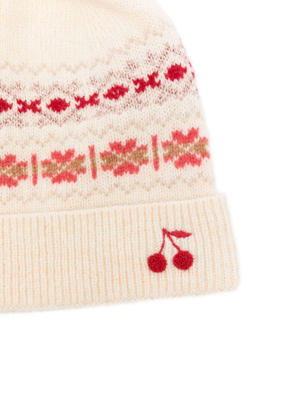 Berretto per bambina Bonpoint beige con motivo a ciliegia - Rubino Kids