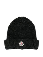 Berretto per bambina Moncler Enfant nero con applicazione con logo - Rubino Kids