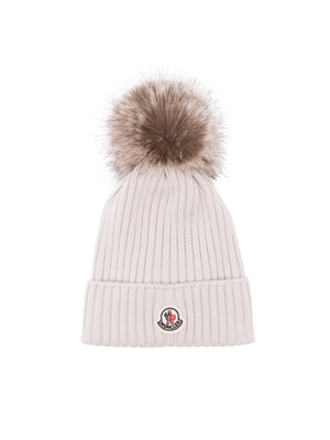 Berretto per bambini Moncler Enfant beige con applicazione