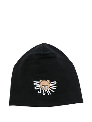 Berretto per bambini Moschino Kids nero con logo Teddy Bear