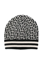 Berretto per bambino Balmain Kids nero con motivo monogramma - Rubino Kids