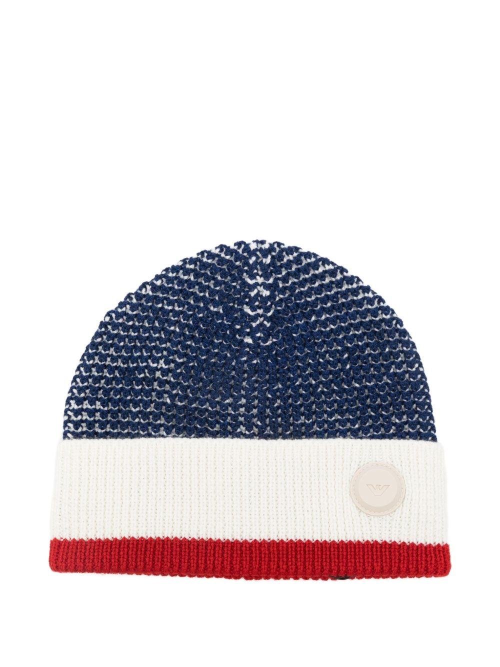 Berretto per bambino Emporio Armani Kids blu con toppa con logo - Rubino Kids