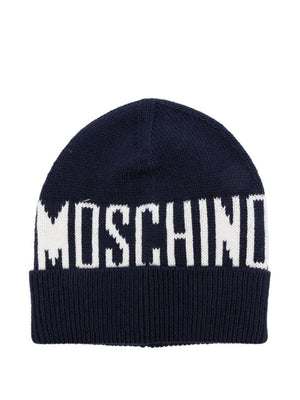 Berretto per bambino Moschino Kids blu con logo ricamato