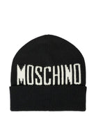 Berretto per bambino Moschino Kids nero con logo ricamato - Rubino Kids