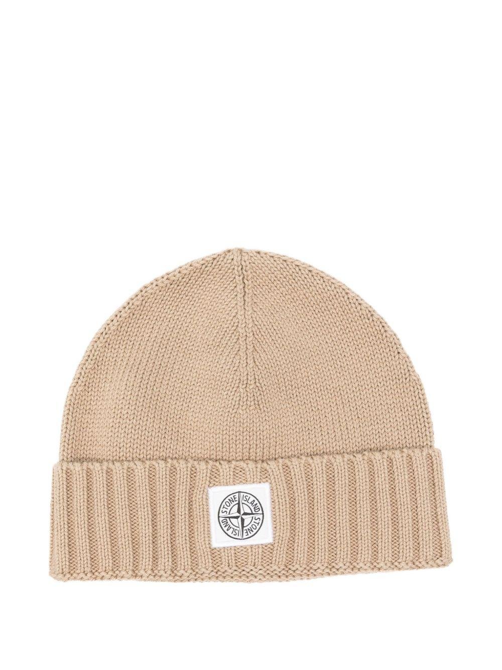 Berretto per bambino Stone Island Junior beige con toppa con logo - Rubino Kids