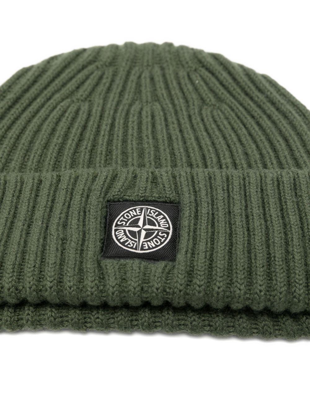 Berretto per bambino Stone Island Junior verde con toppa con logo - Rubino Kids