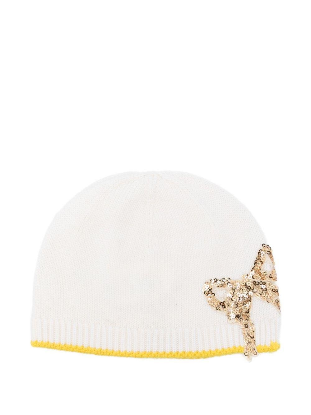 Berretto per neonata Gensami Kids bianco con finiture gialle - Rubino Kids