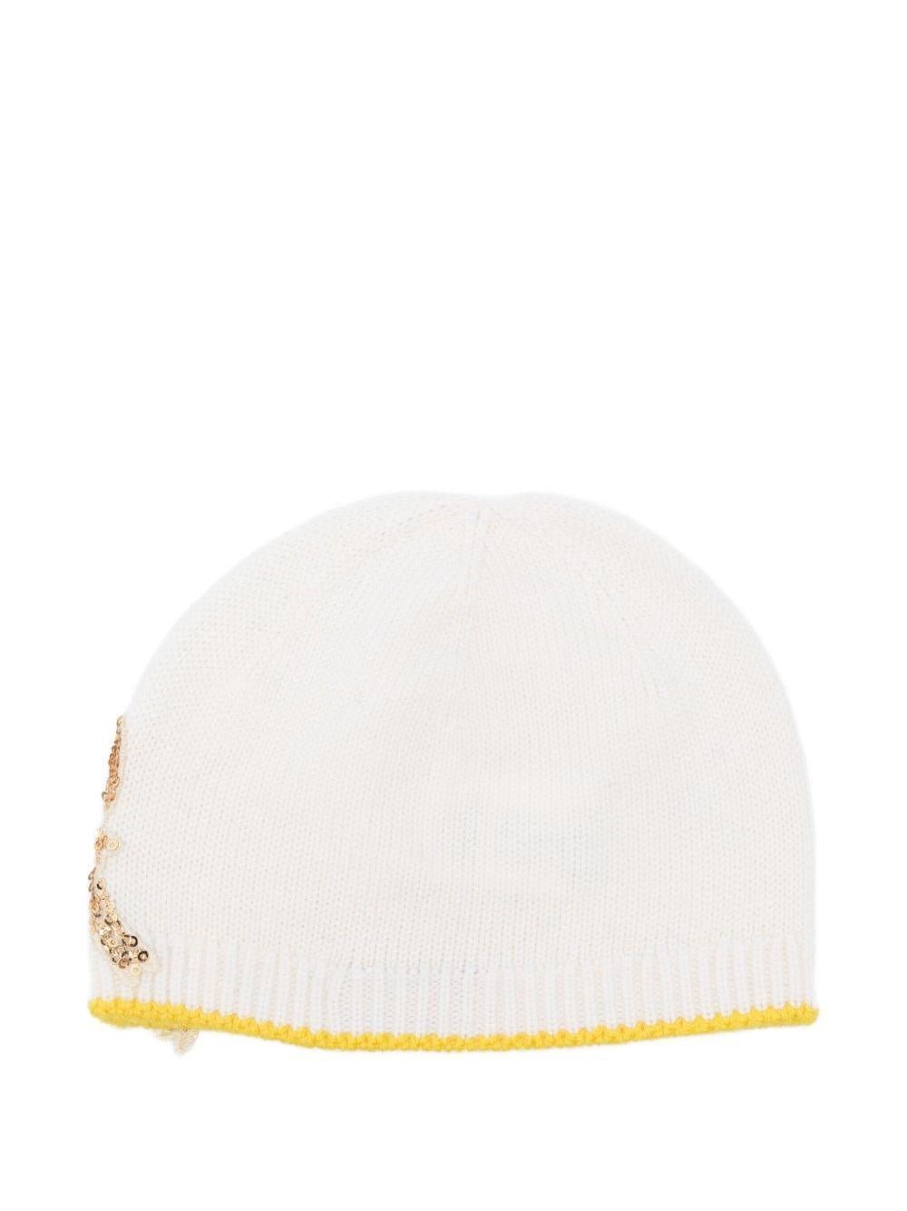 Berretto per neonata Gensami Kids bianco con finiture gialle - Rubino Kids