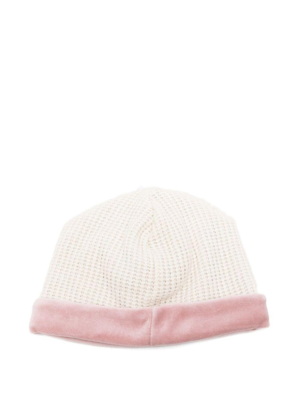 Berretto per neonata La Stupenderia bianco con decorazione rosa - Rubino Kids