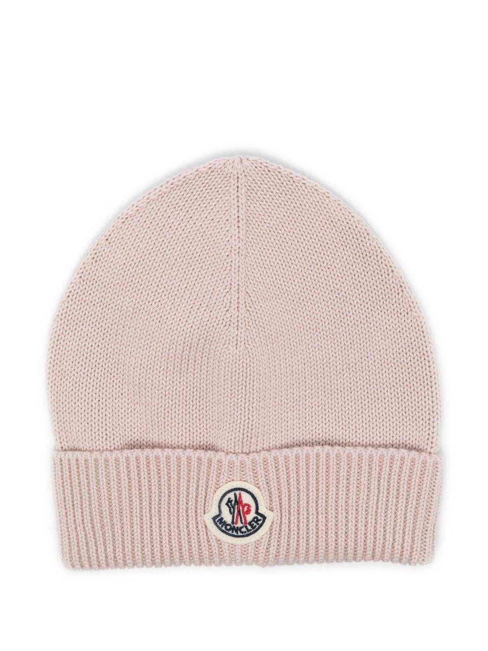 Berretto per neonata Moncler Enfant rosa con ricamo logo - Rubino Kids