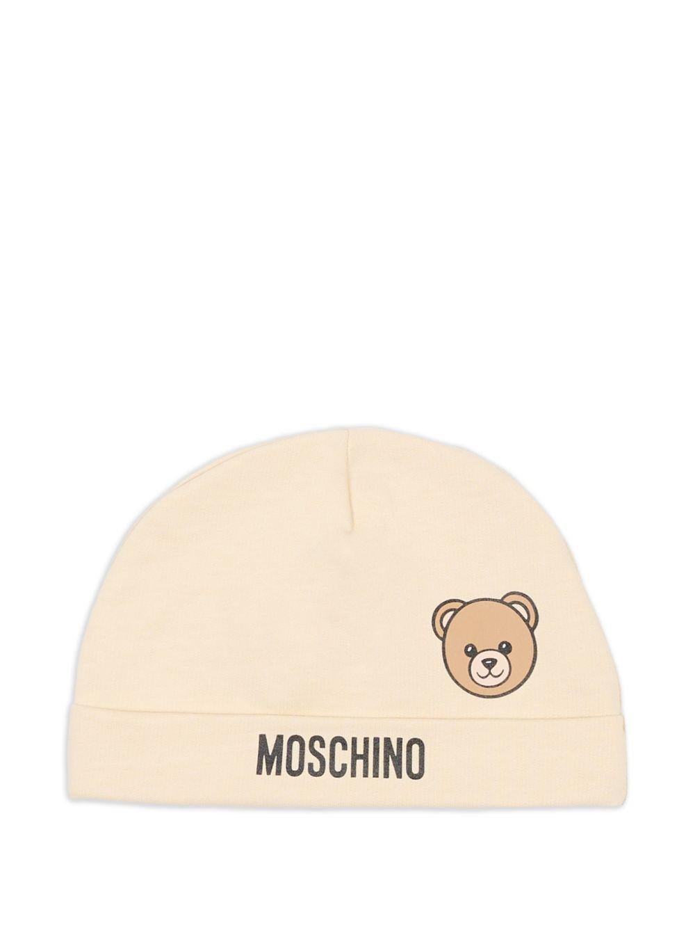 Berretto per neonati Moschino Kids beige con motivo orsetto - Rubino Kids