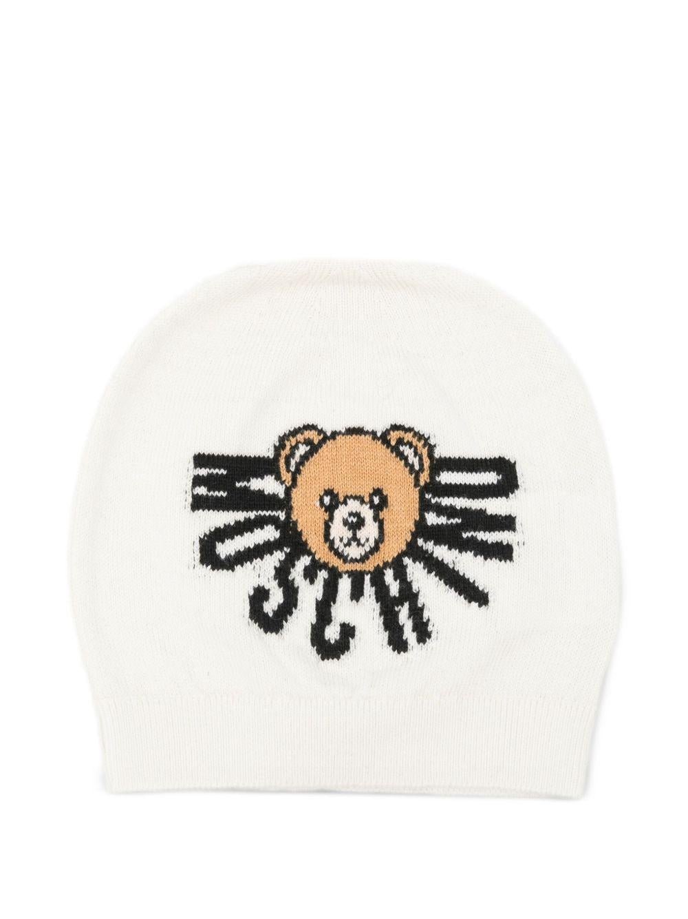 Berretto per neonati Moschino Kids bianco con motivo Teddy - Rubino Kids