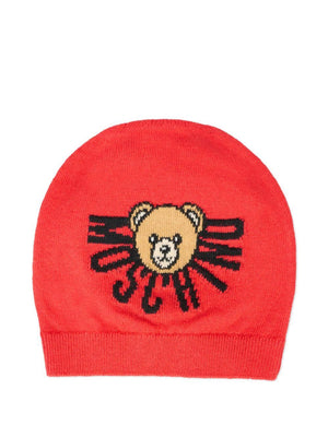 Berretto per neonati Moschino Kids rosso con motivo Teddy