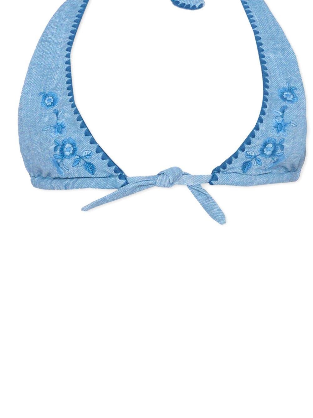 Bikini a triangolo per bambina Ermanno Scervino Junior azzurro con ricamo - Rubino Kids
