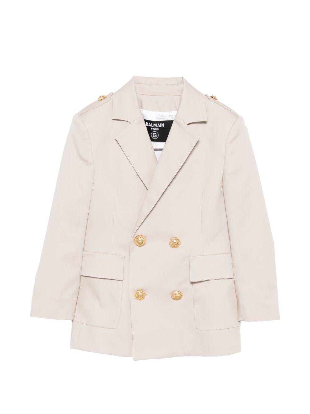 Blazer doppiopetto per bambino Balmain Kids beige con dettaglio bottoni color oro - Rubino Kids
