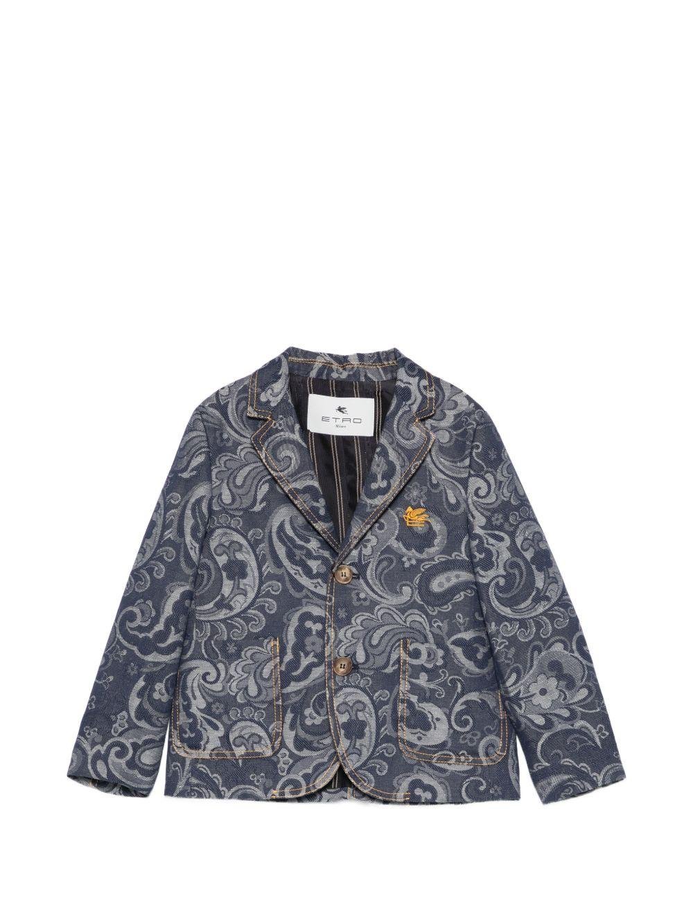 Blazer per bambino Etro Kids blu con stampa Paisley - Rubino Kids