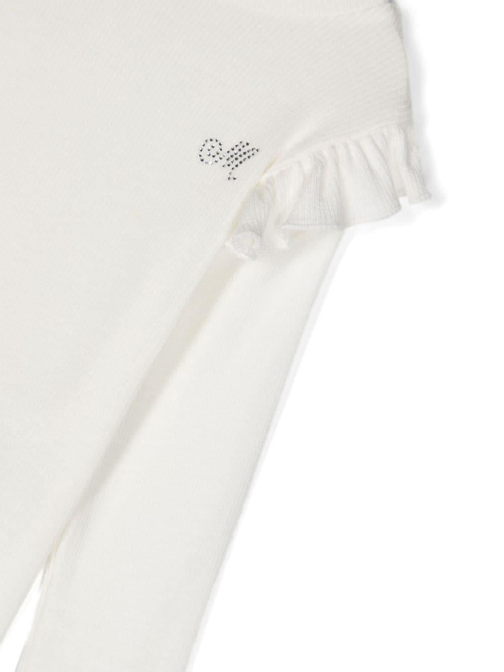 Blusa con strass per neonata Monnalisa bianca con collo a lupetto - Rubino Kids