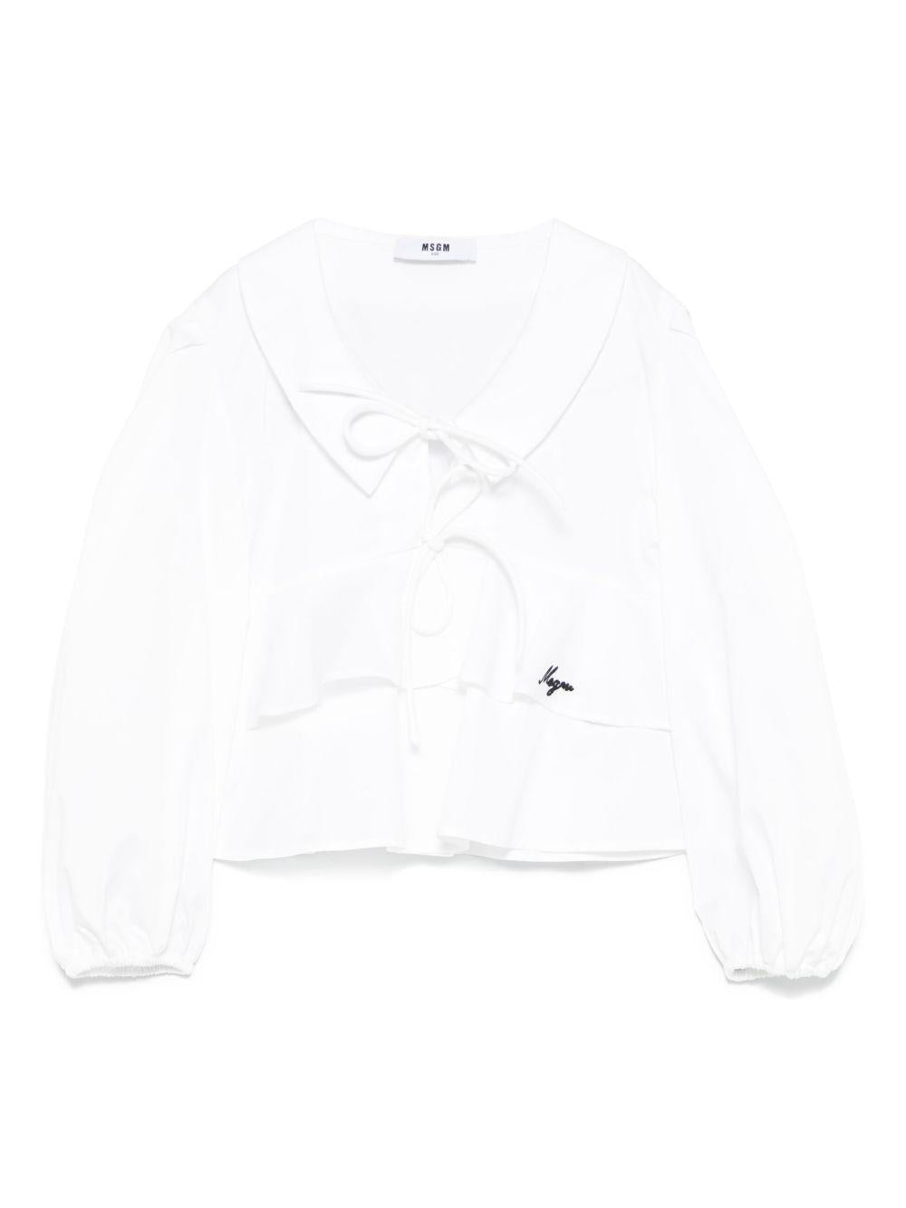 Blusa in popeline per bambina MSGM Kids bianco con orli elasticizzati - Rubino Kids