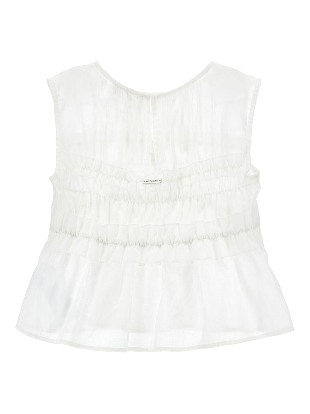 Blusa per bambina Monnalisa bianca con dettagli con ruches - Rubino Kids